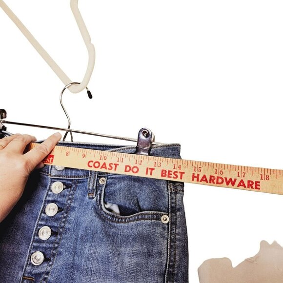 7 For All Mankind High Waist Cropped Straight Jeans - Button Fly Distressed Deni - Picture 7 of 12